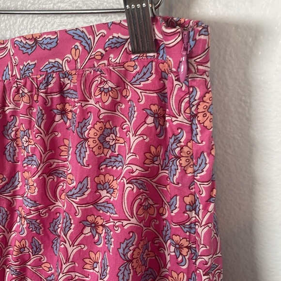 J. Crew pink floral block print tiered full lined cotton midi skirt size large - Picture 4 of 8